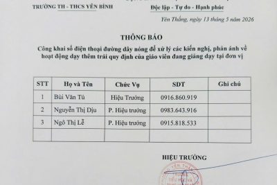 Trường TH-THCS Yên Bình công khai số điện thoại đường dây nóng